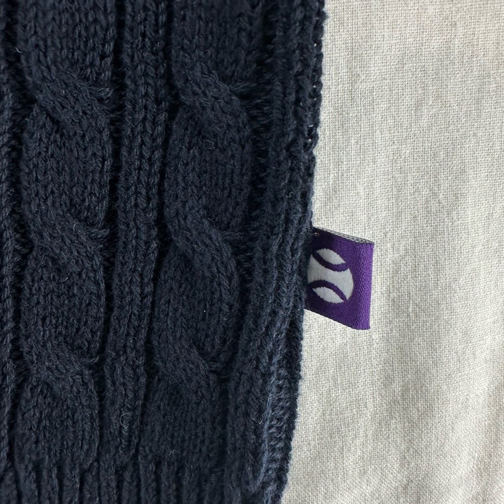 Wimbledon Navy Blue Cable Knit Sweater Vest Purple Green Stripe Womens Size L - Picture 6 of 7